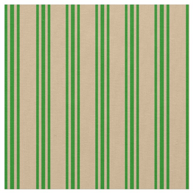 Tan and Green Lines Pattern Fabric (Close Up)