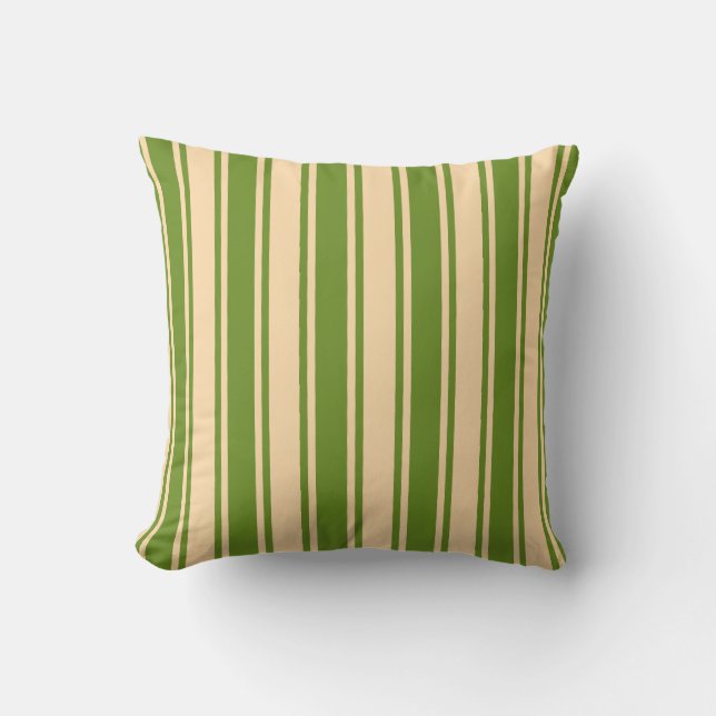 Tan and Green Lines Pattern Throw Pillow (Front)