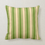 [ Thumbnail: Tan and Green Lines Pattern Throw Pillow ]