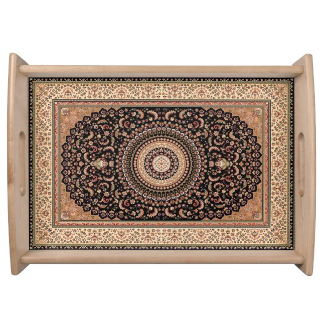 Tan and Green Persian Carpet Serving Tray (Front)