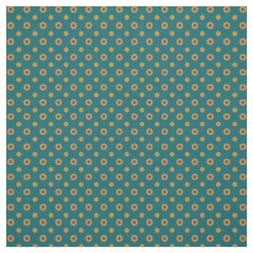 Tan and Green Quirky Polka Dots on Teal Pattern Fabric