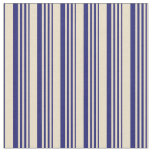 [ Thumbnail: Tan and Midnight Blue Lined/Striped Pattern Fabric ]