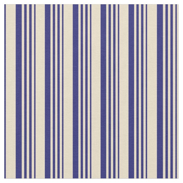 Tan and Midnight Blue Lined/Striped Pattern Fabric (Close Up)