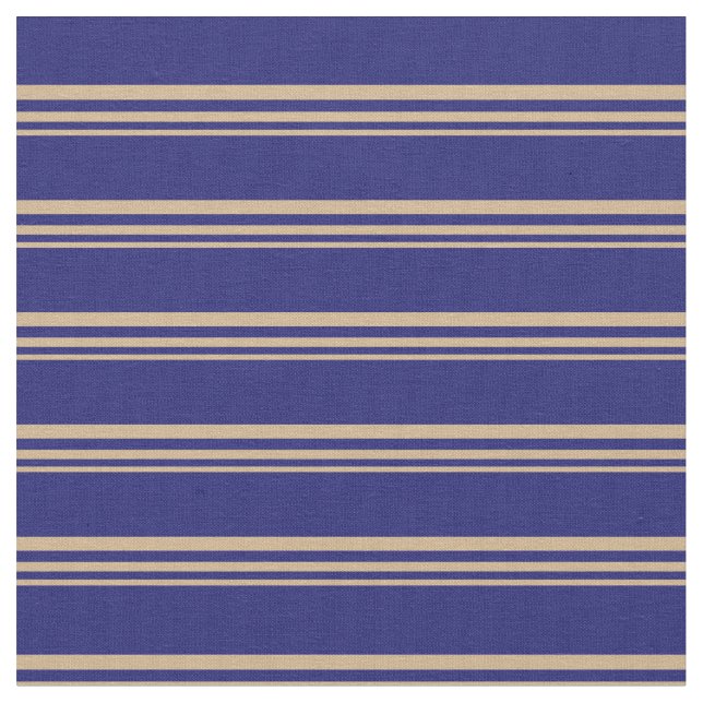 Tan and Midnight Blue Lined/Striped Pattern Fabric (Close Up)