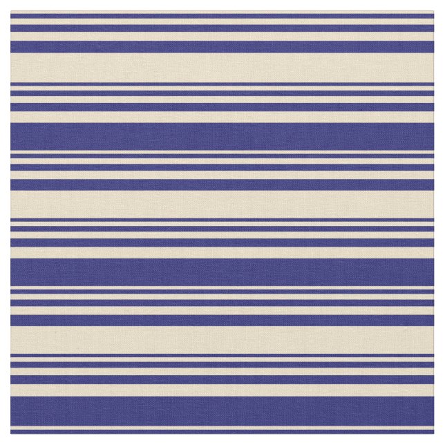 Tan and Midnight Blue Pattern of Stripes Fabric (Close Up)