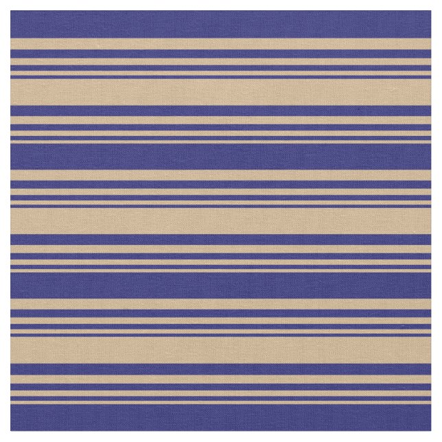 Tan and Midnight Blue Striped/Lined Pattern Fabric (Close Up)