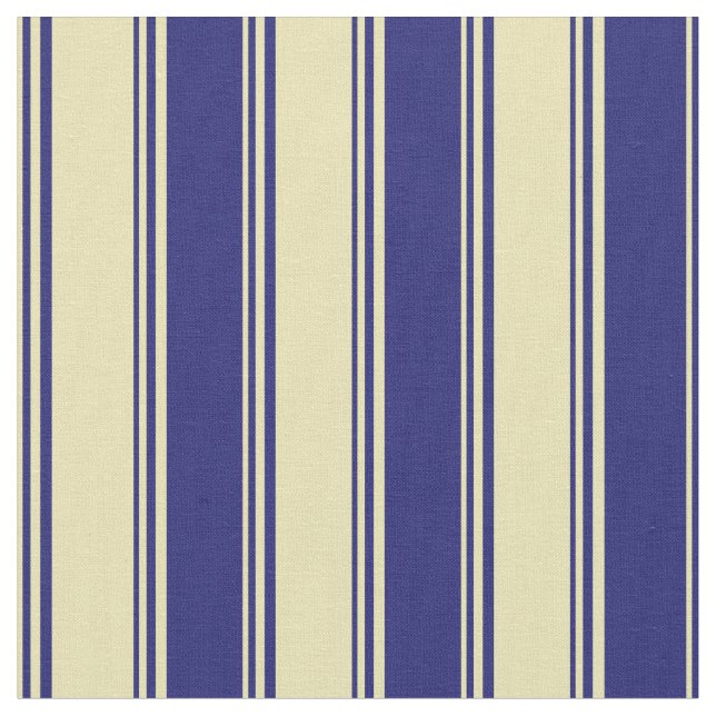 Tan and Midnight Blue Stripes Pattern Fabric (Close Up)