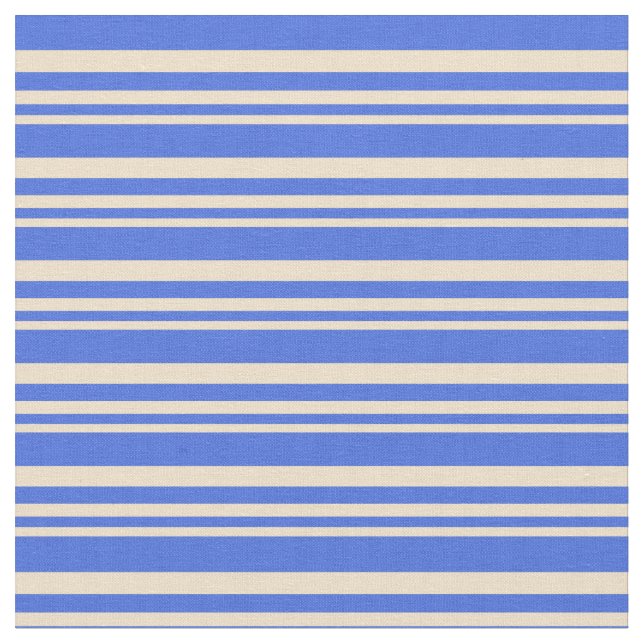 Tan and Royal Blue Lined/Striped Pattern Fabric (Close Up)