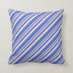 [ Thumbnail: Tan and Royal Blue Lined/Striped Pattern Pillow ]