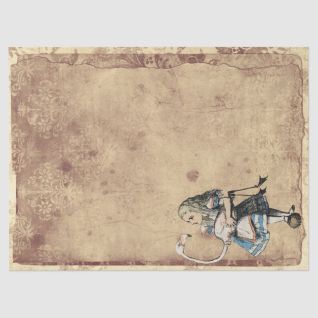 Tan and Rust Alice in Wonderland with Flamingo Tissue Paper (Front)