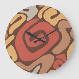 Tan and Rust Warm Spiral Coil Pattern Large Clock