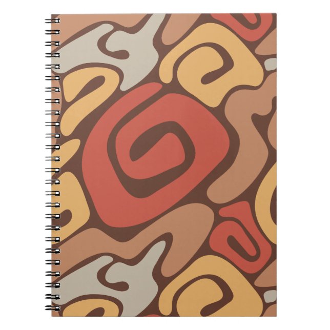 Tan and Rust Warm Spiral Coil Pattern Notebook (Front)