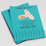 Tan and Teal Ballet Dance Tear Off Strips Flyer<br><div class="desc">Promote your dance school or ballet lessons with this flyer that features an illustration of a pair of ballet shoes in light tan or beige with black lettering against a bright and eye-catching turquoise blue background. It's easy to personalize these flyers with all of your information. The tear-off strips or...</div>