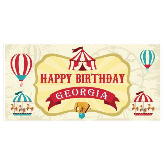 Tan and Teal Circus Birthday Banner Party Decor (Front)