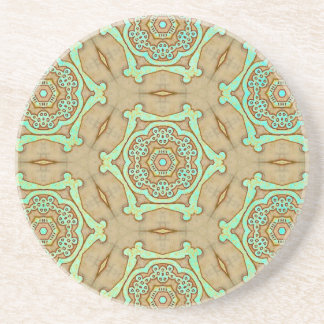 Tan and Turquoise Arabesque  Coaster