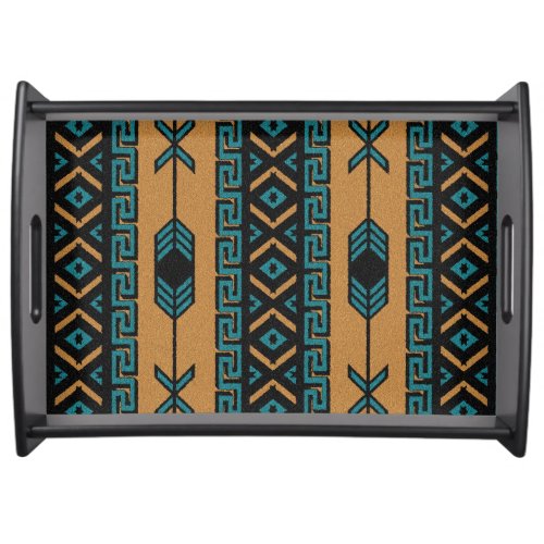 Tan And Turquoise Aztec Pattern Southwest Serving Tray