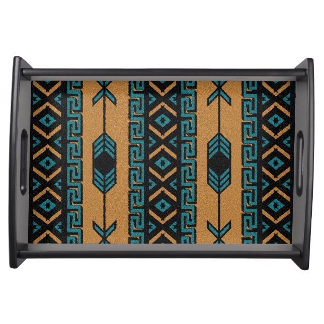 Tan And Turquoise Aztec Pattern Southwestern Serving Tray (Front)