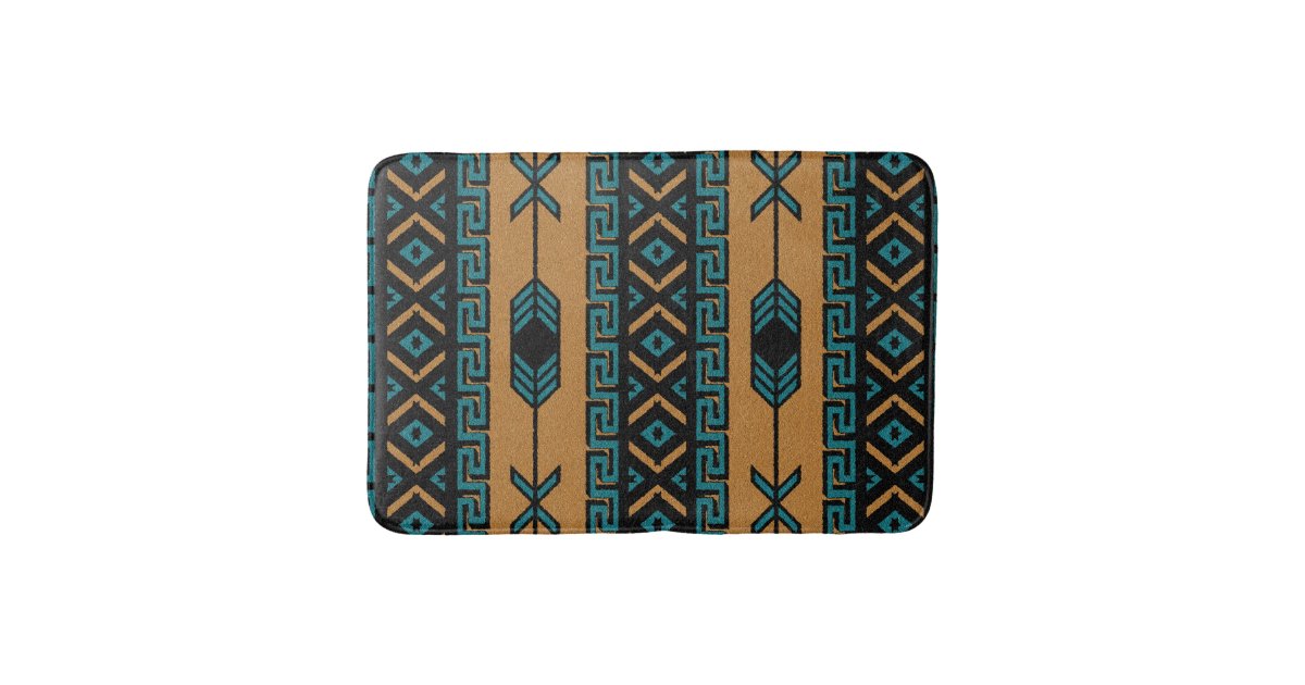 Tan And Turquoise Southwest Aztec Pattern Bathroom Mat Zazzle