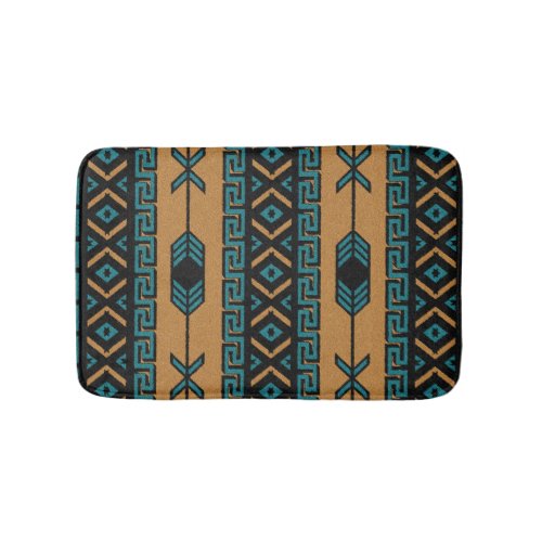 Tan And Turquoise Southwest Aztec Pattern Bathroom Mat