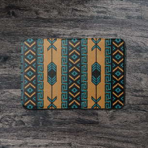Tan And Turquoise Southwest Aztec Pattern Bathroom Mat