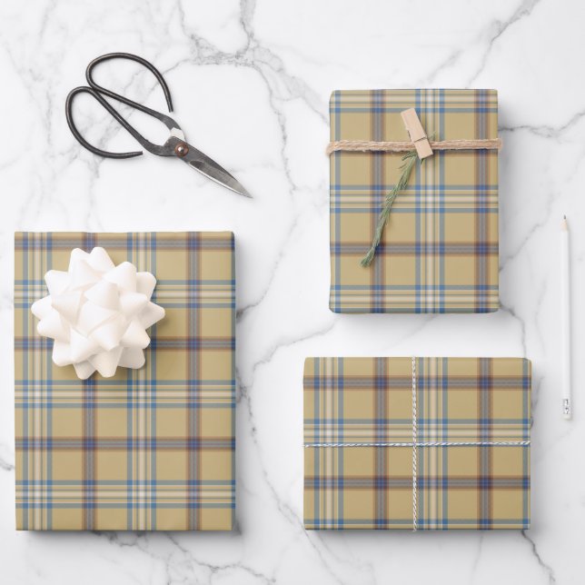 Tan and Wedgewood Blue Modern Wrapping Paper Sheets (Front)