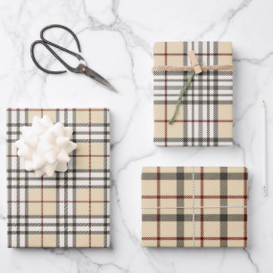Tan and White Buffalo Plaid Gingham in set of 3 Wrapping Paper Sheets
