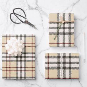 Tan and White Buffalo Plaid Gingham Wrapping Paper Sheets