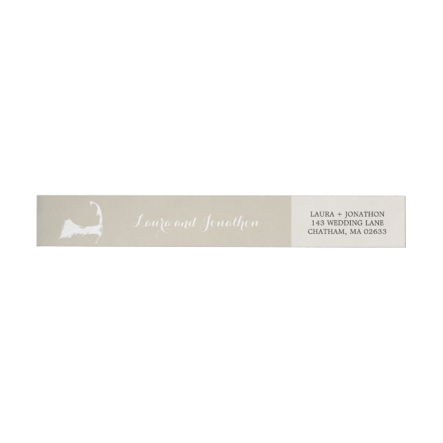 Tan and White Cape Cod Massachusetts Map Wedding Wrap Around Label (Individual)