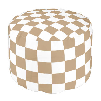 Tan and White Checked Pouf