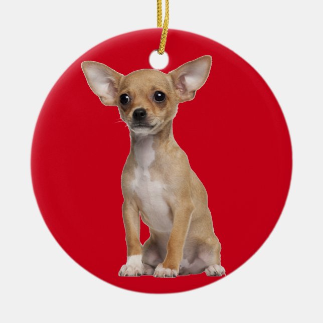 Tan and White Chihuahua Ceramic Ornament (Front)