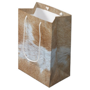 Tan and White Cow Hair Medium Gift Bag