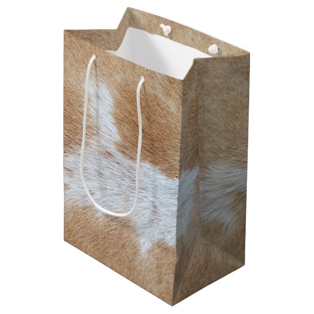 Tan and White Cow Hair  Medium Gift Bag (Front Angled)