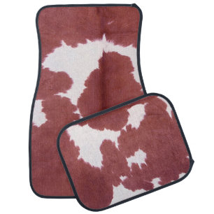 Tan and White Cowhide Print Car Mat