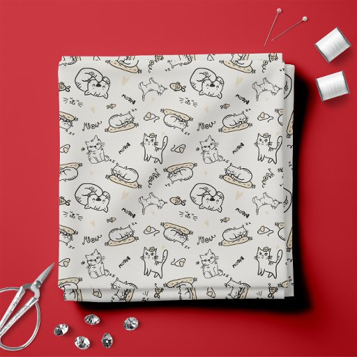 Tan and White 😼 Cute Cat Illustrations  Fabric