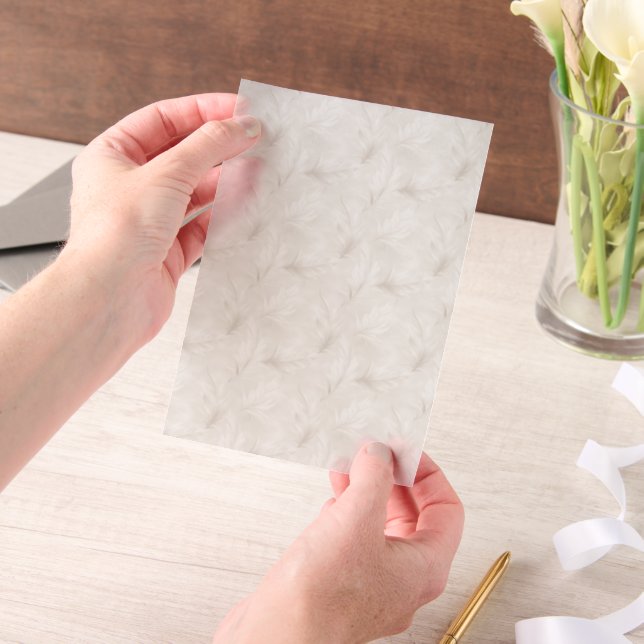 Tan and White Feathers Vellum Overlay Invitations (Handheld)