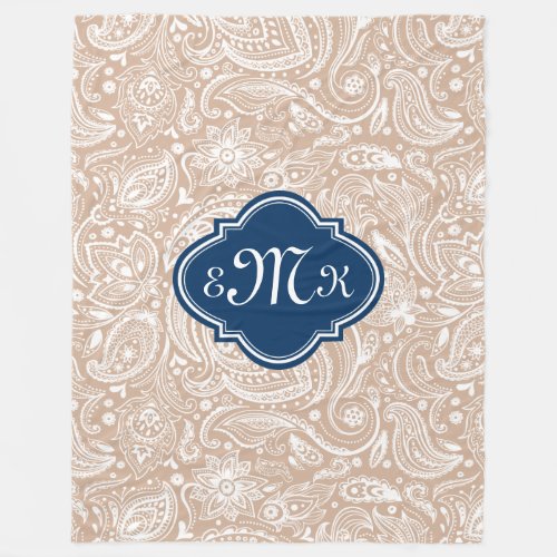 Tan And White Floral Paisley Fleece Blanket