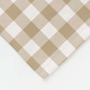 Tan and White Gingham Checked Pattern Fleece Blanket