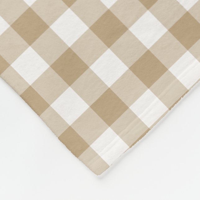 Tan and White Gingham Checked Pattern Fleece Blanket (Corner)