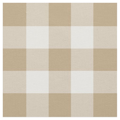 Tan and White Gingham Pattern Fabric | Zazzle