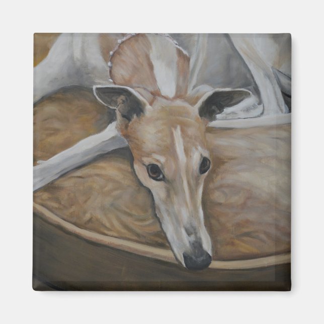 Tan and White Greyhound Dog Art Magnet (Front)