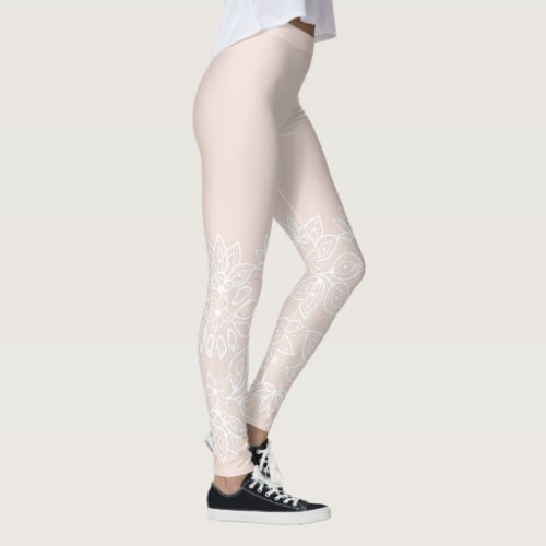 Tan and White Lace Look Leggings