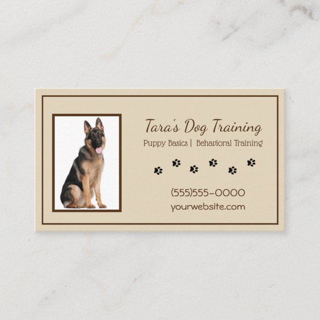 Tan and White Paw Prints Canine Dog Training Pet Business Card (Front)