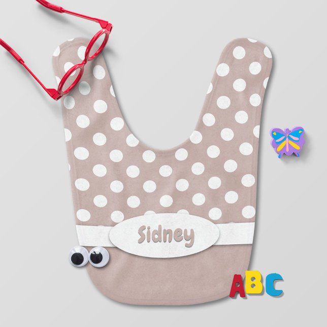 Tan and White Polka Dot Baby Bib (Creator Uploaded)