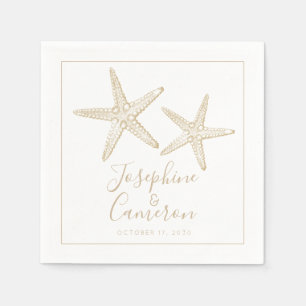Tan and White Starfish Destination Beach Wedding Napkins