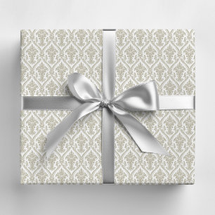 Tan and White Vintage Damask Pattern Wrapping Paper