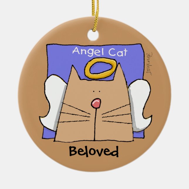 Tan Angel Cat Personalize Ceramic Ornament (Front)