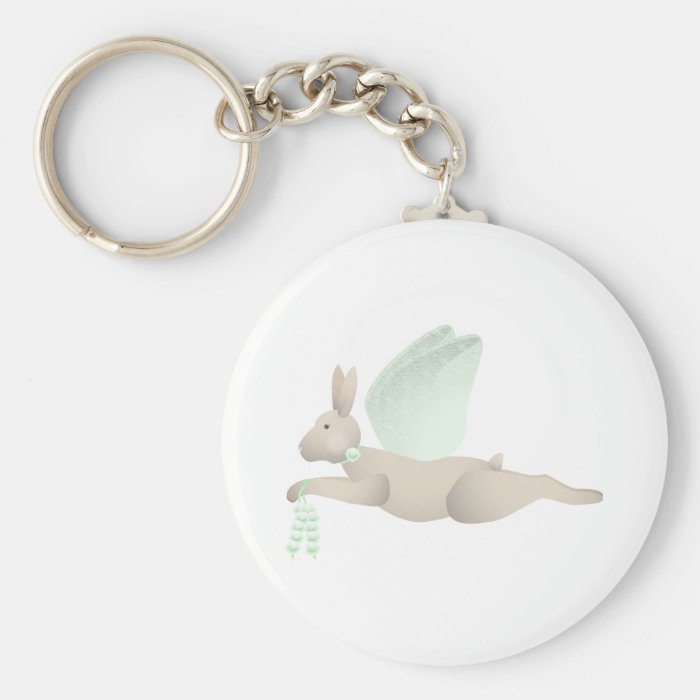 Tan Angel Rabbit With Green Wings Keychain