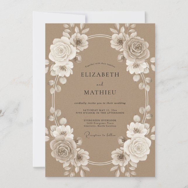 Tan Antique Country Wedding Invitation (Front)