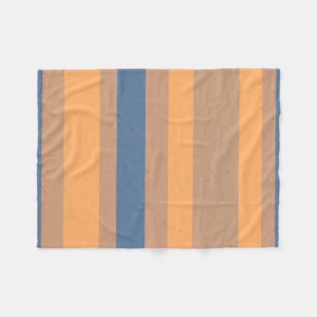 Tan Apricot Orange Dusty Blue Flecked Stripes Fleece Blanket (Front (Horizontal))