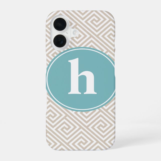 Tan & Aqua Greek Key Pattern Monogram Iphone Case (Back)